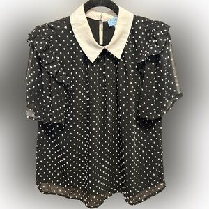 CeCe Black and White Polka Dot Blouse